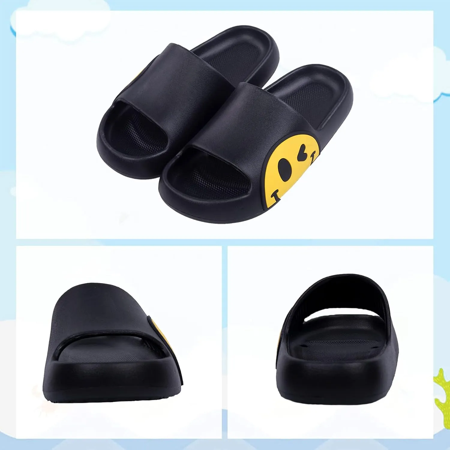 Sandals for Girls and Boys,Mens Slippers Sandals for Women,EVA Anti-Slip Indoor & Outdoor Kids Slippers Smile Face Open Toe Spa Bath Pool Gym House Casual Shower Shoes