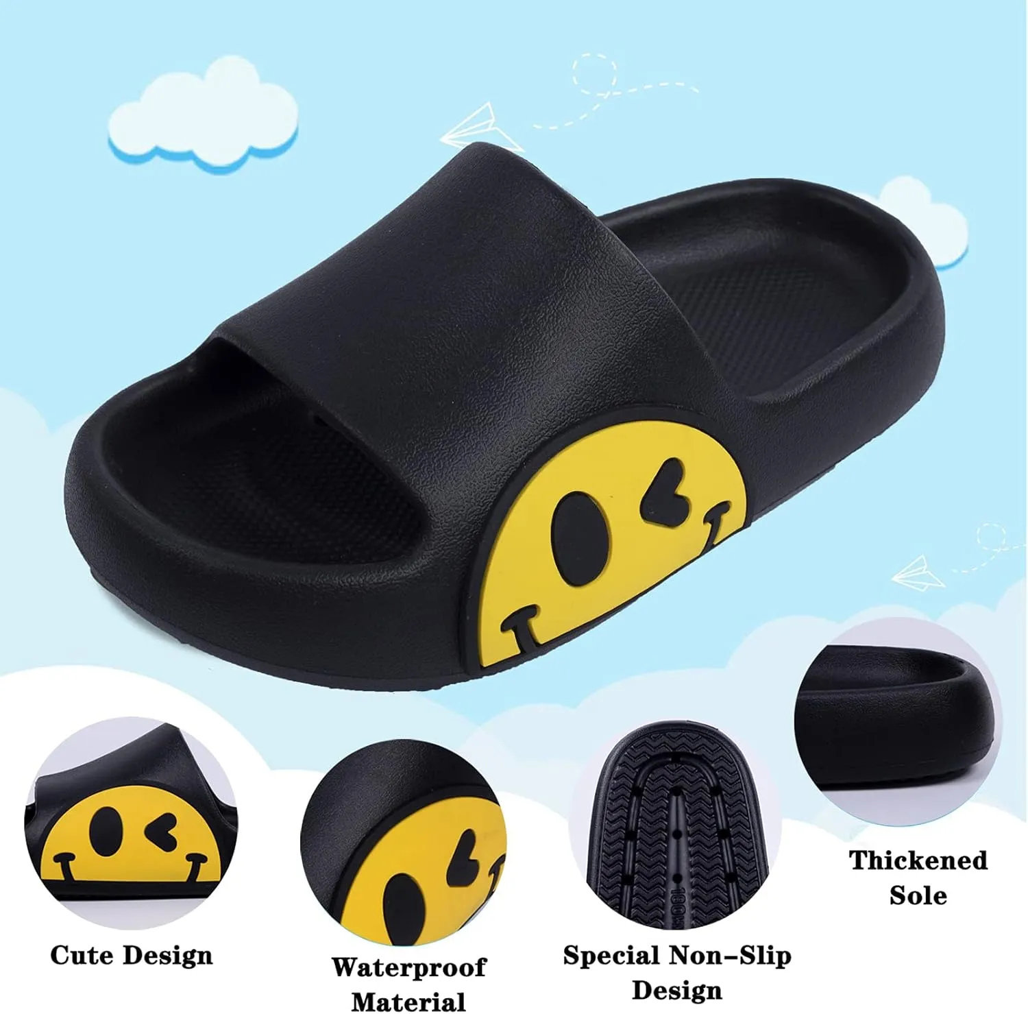 Sandals for Girls and Boys,Mens Slippers Sandals for Women,EVA Anti-Slip Indoor & Outdoor Kids Slippers Smile Face Open Toe Spa Bath Pool Gym House Casual Shower Shoes