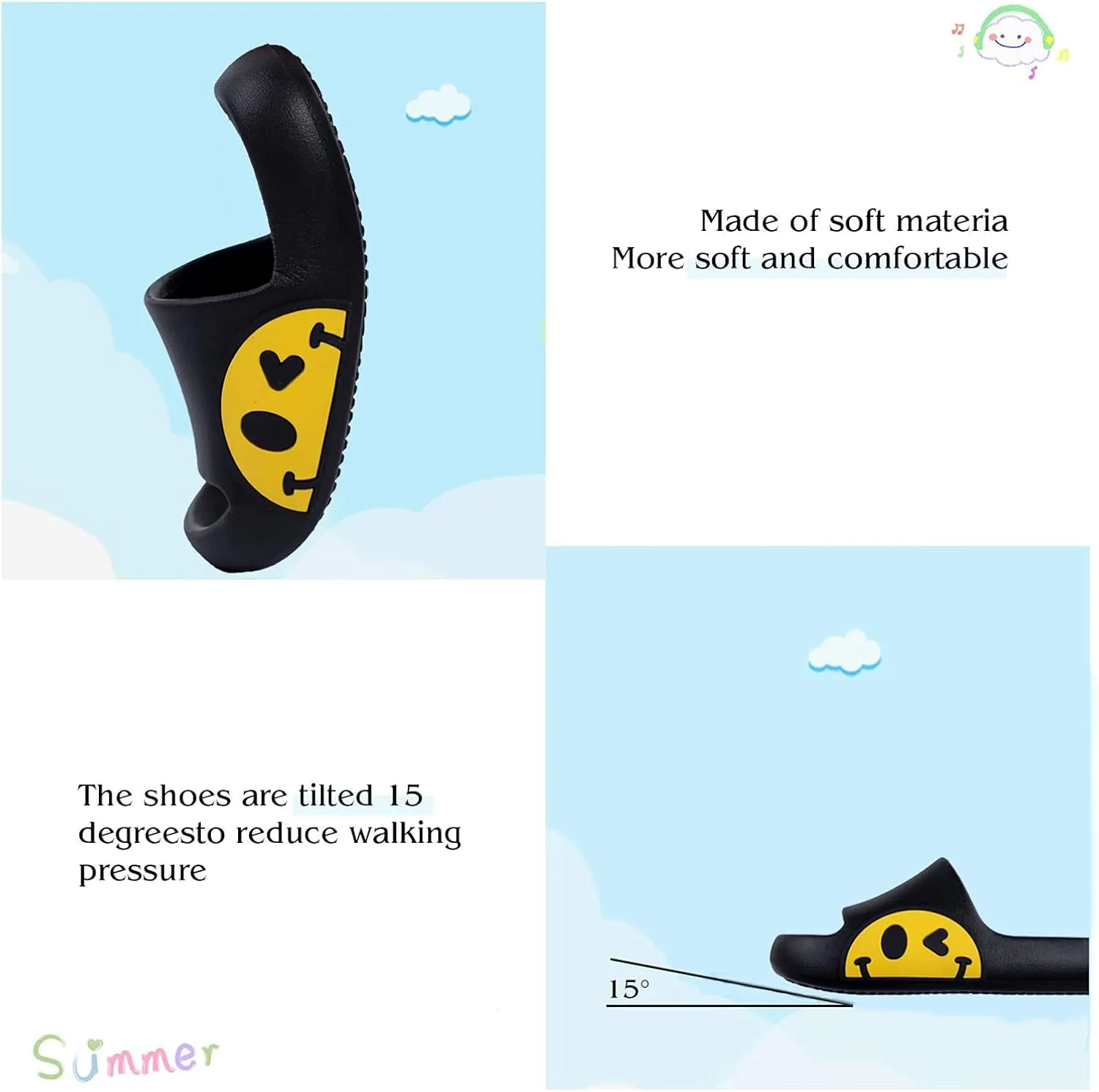 Sandals for Girls and Boys,Mens Slippers Sandals for Women,EVA Anti-Slip Indoor & Outdoor Kids Slippers Smile Face Open Toe Spa Bath Pool Gym House Casual Shower Shoes