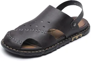 Sandals For Men Indoor and Outdoor Beach Casual Closed Toe Water Sandals Leather Slip On Two uses Waterproof Athletic Handmade Slippers Soft
