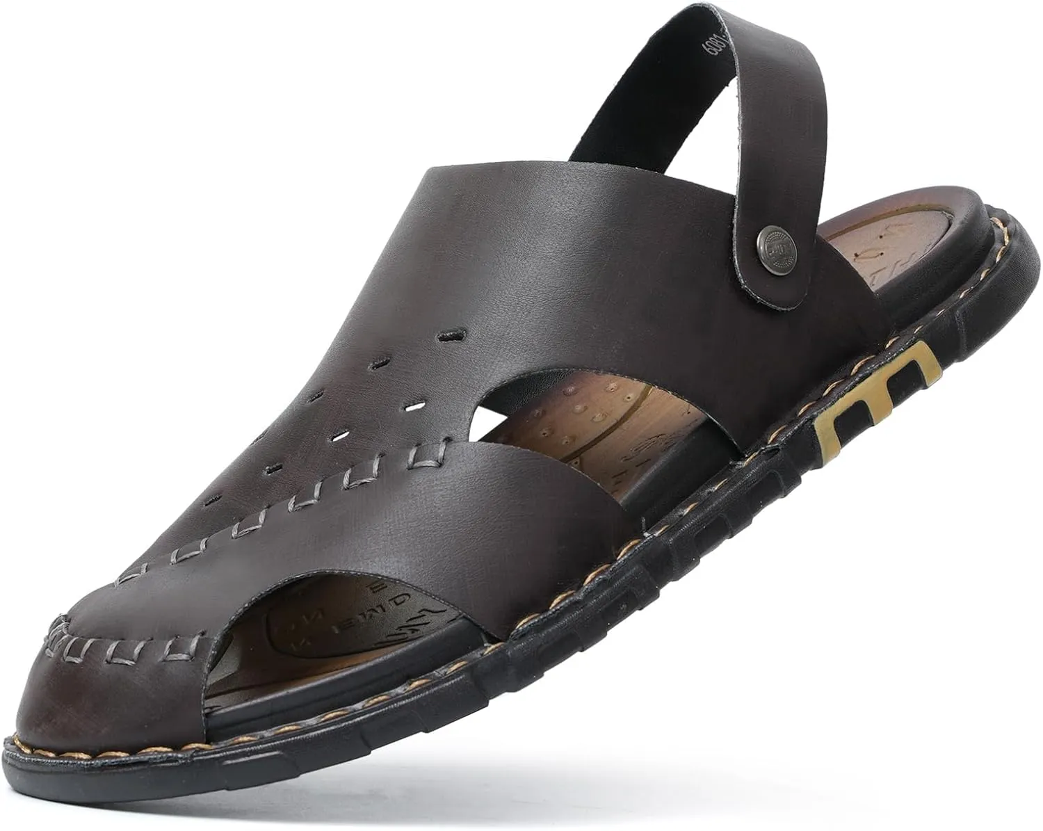Sandals For Men Indoor and Outdoor Beach Casual Closed Toe Water Sandals Leather Slip On Two uses Waterproof Athletic Handmade Slippers Soft
