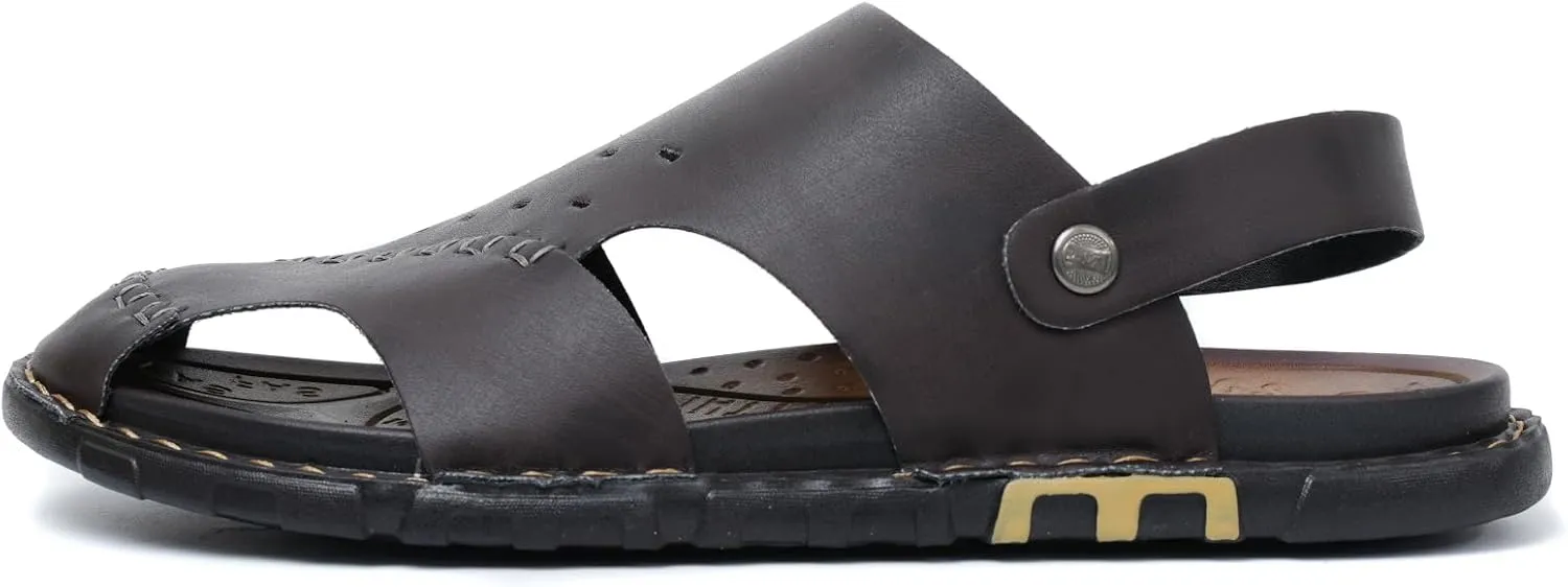 Sandals For Men Indoor and Outdoor Beach Casual Closed Toe Water Sandals Leather Slip On Two uses Waterproof Athletic Handmade Slippers Soft