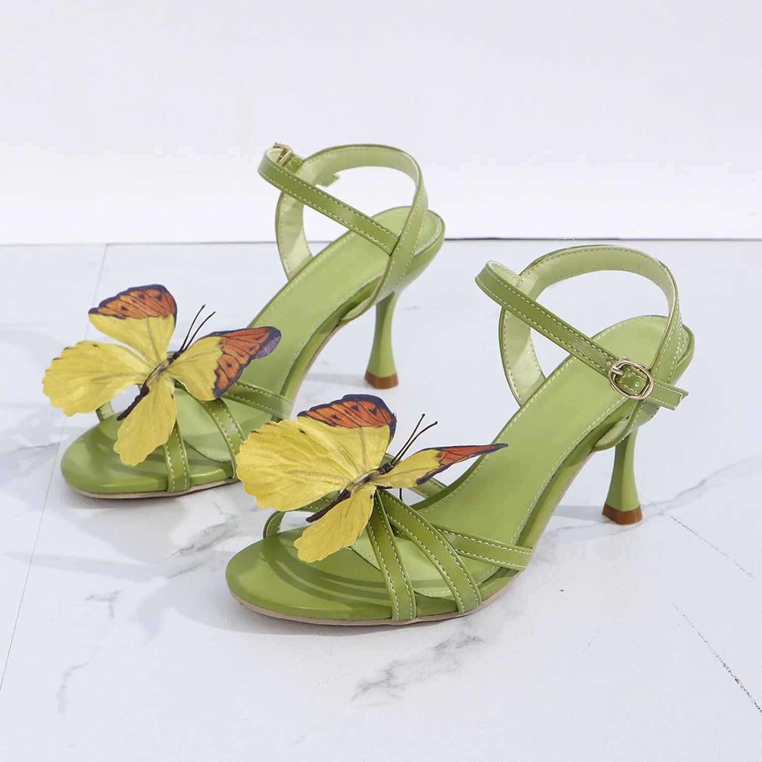 Sandals for Women 2025 Buckle Heels Stiletto Square Open Toe Sandals Mid Heeled Sandals Wedding Dress Shoes