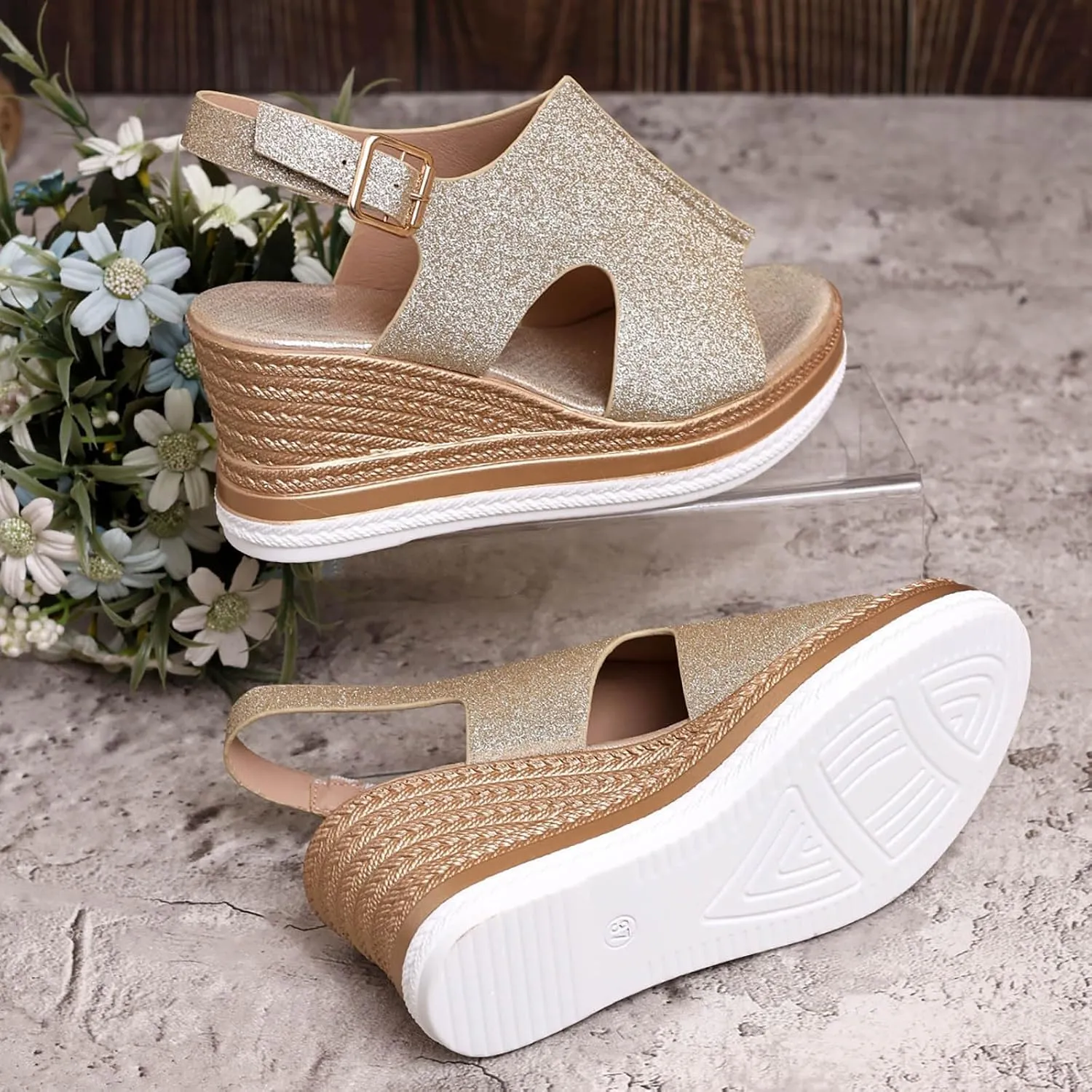 Sandals for Women 2025 Wide Width Platform Wedge Sandals Summer Dressy,Women's Open Toe Buckle Ankle Strap Sandals