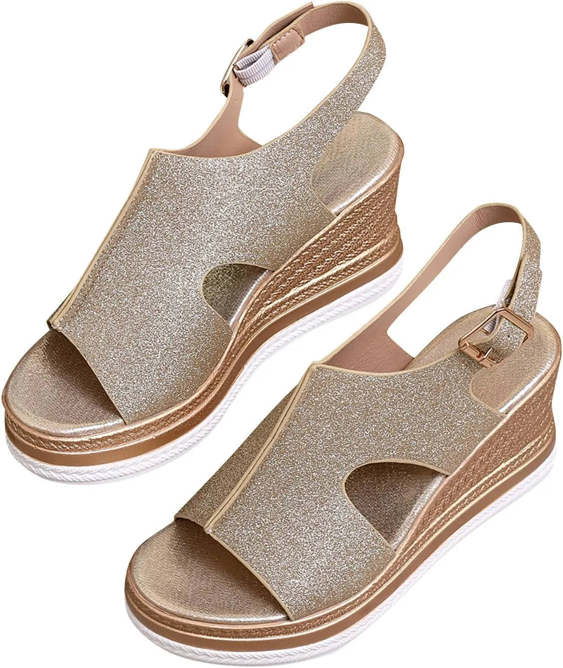 Sandals for Women 2025 Wide Width Platform Wedge Sandals Summer Dressy,Women's Open Toe Buckle Ankle Strap Sandals