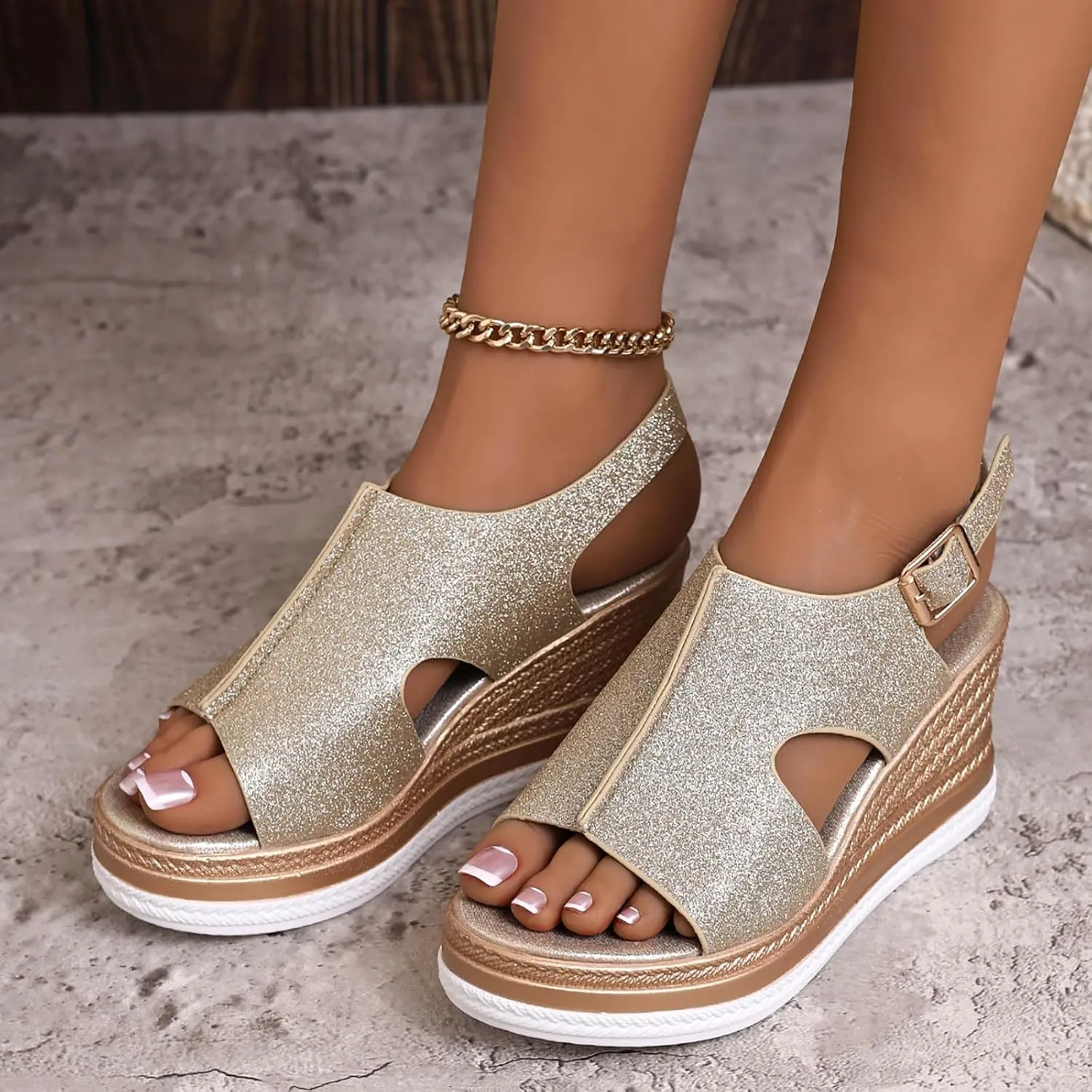 Sandals for Women 2025 Wide Width Platform Wedge Sandals Summer Dressy,Women's Open Toe Buckle Ankle Strap Sandals