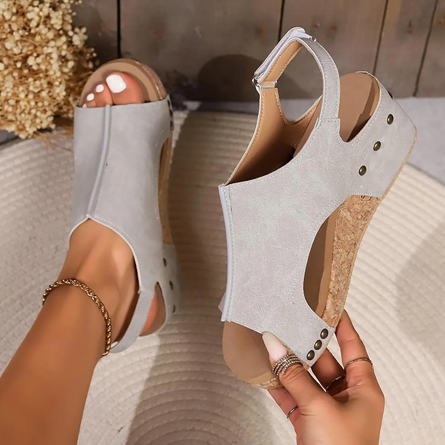 Sandals for Women 2025 Wide Width Platform Wedge Sandals Summer Dressy,Women's Open Toe Buckle Ankle Strap Sandals