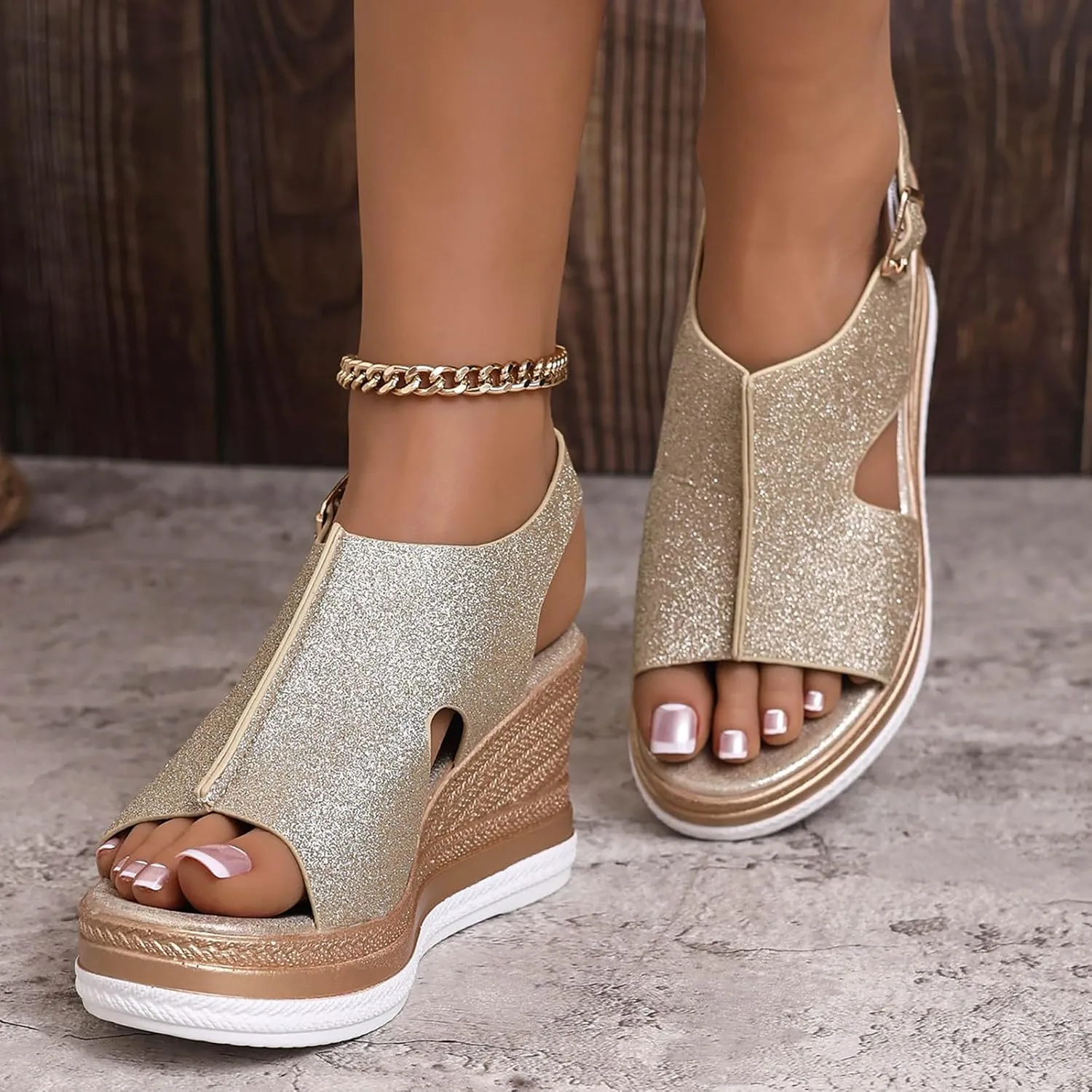 Sandals for Women 2025 Wide Width Platform Wedge Sandals Summer Dressy,Women's Open Toe Buckle Ankle Strap Sandals