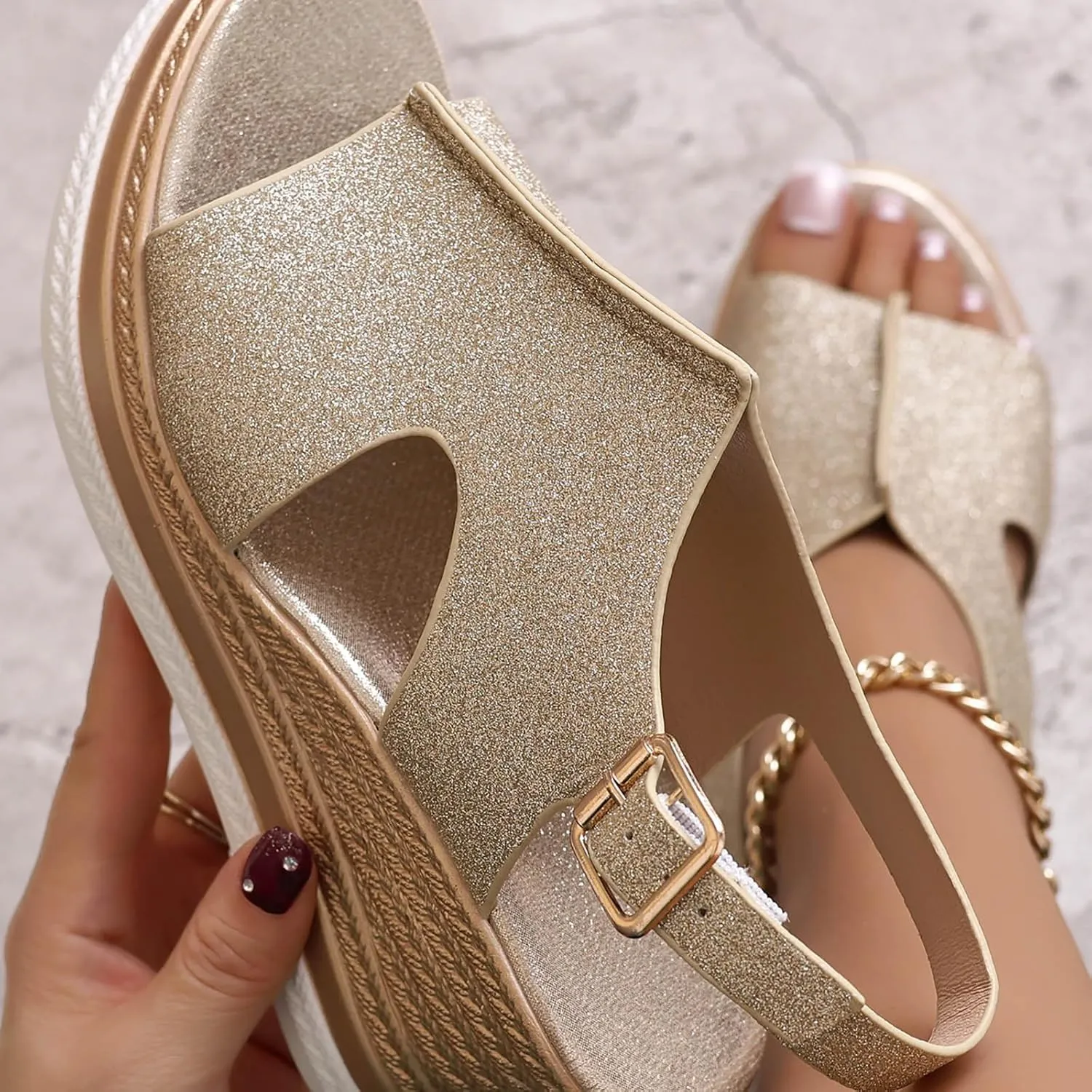 Sandals for Women 2025 Wide Width Platform Wedge Sandals Summer Dressy,Women's Open Toe Buckle Ankle Strap Sandals