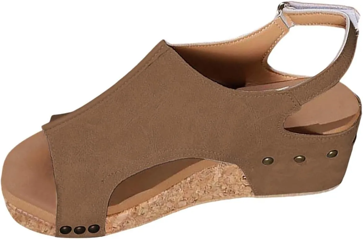 Sandals for Women 2025 Wide Width Platform Wedge Sandals Summer Dressy,Women's Open Toe Buckle Ankle Strap Sandals