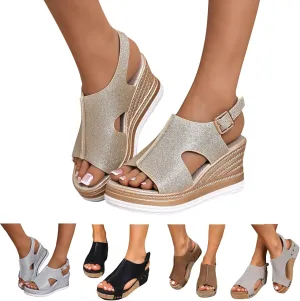 Sandals for Women 2025 Wide Width Platform Wedge Sandals Summer Dressy,Women's Open Toe Buckle Ankle Strap Sandals