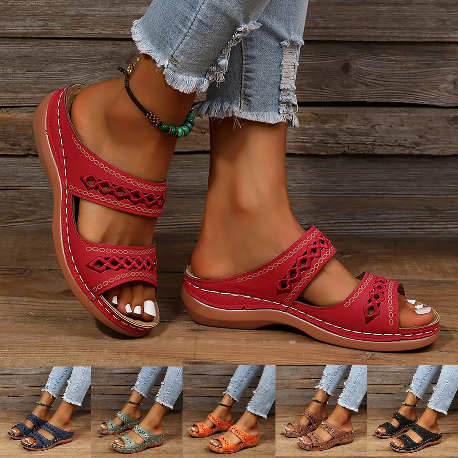 Sandals for Women Dressy Summer, Women Premium Orthopedic Open Toe Sandals Retro Anti-Slip Summer Casual Sandals