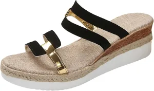 Sandals for Women Wedge Shoes,Fashion Lightweight Arch Support Slippers for Womens Comfy Wedge Orthopedic Sandals Summer Platform Cork Wedges Espadrille Heel Strappy Leather Sandals Dressy Shoes
