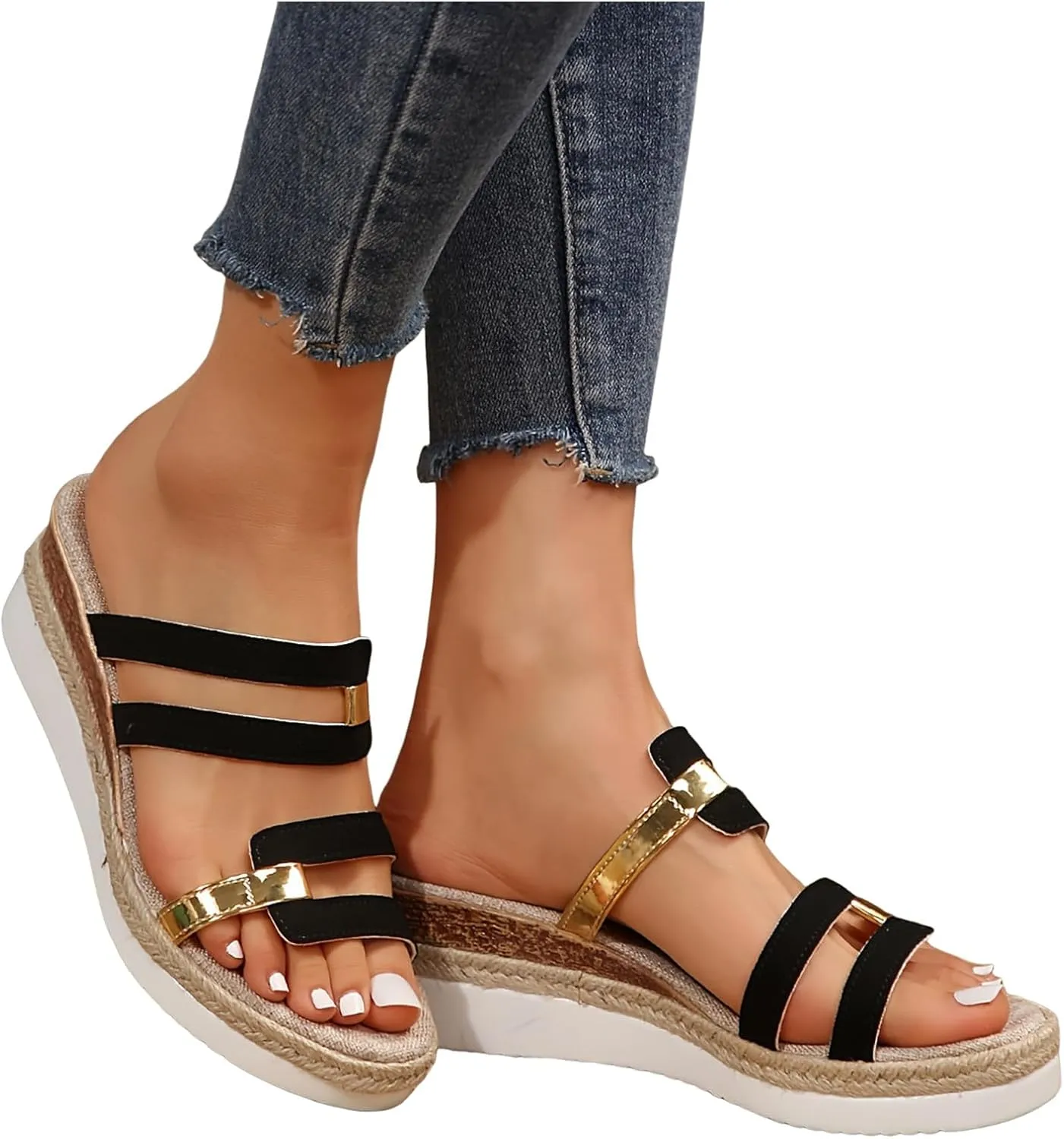 Sandals for Women Wedge Shoes,Fashion Lightweight Arch Support Slippers for Womens Comfy Wedge Orthopedic Sandals Summer Platform Cork Wedges Espadrille Heel Strappy Leather Sandals Dressy Shoes