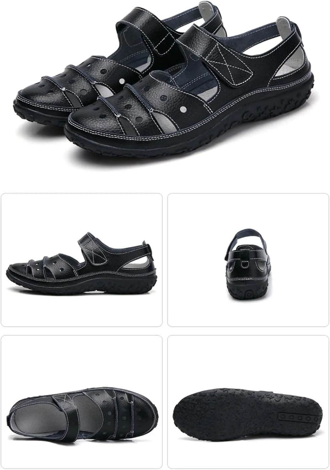 Sandals Women Dressy Summer Flat Round Toe Closed Toe Hook and Loop Clogs Comfy Soft Sole Non-Slip Outdoor Ladies Shoes