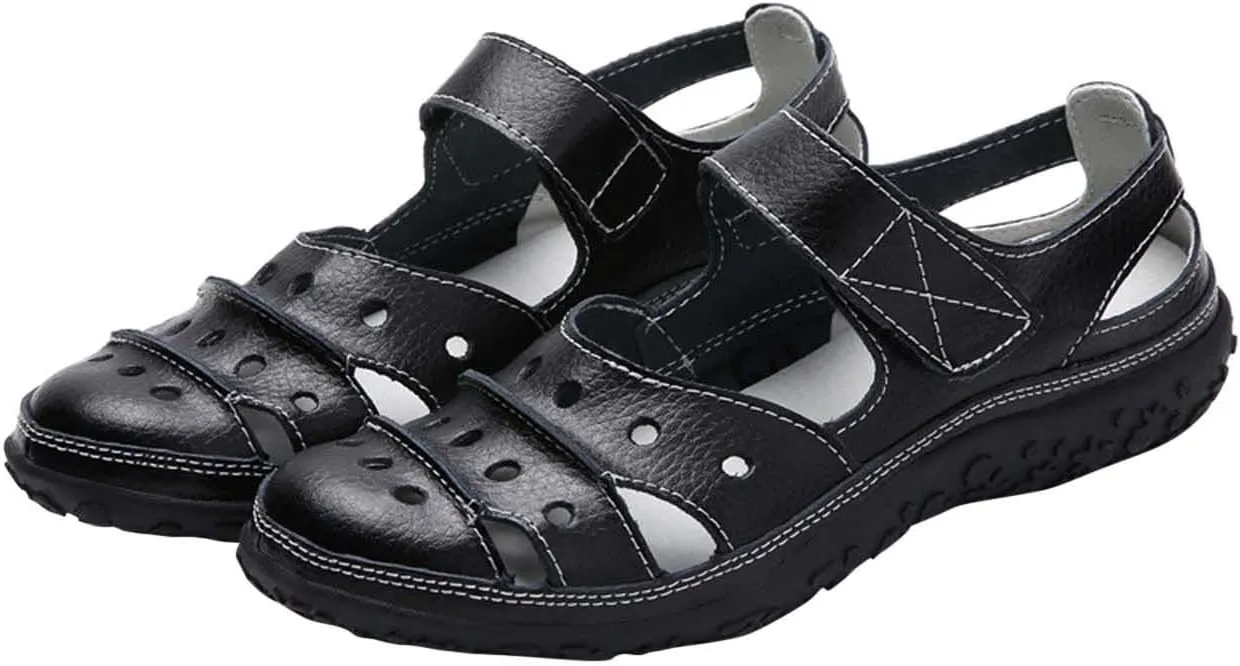 Sandals Women Dressy Summer Flat Round Toe Closed Toe Hook and Loop Clogs Comfy Soft Sole Non-Slip Outdoor Ladies Shoes