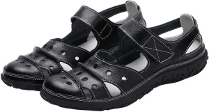 Sandals Women Dressy Summer Flat Round Toe Closed Toe Hook and Loop Clogs Comfy Soft Sole Non-Slip Outdoor Ladies Shoes