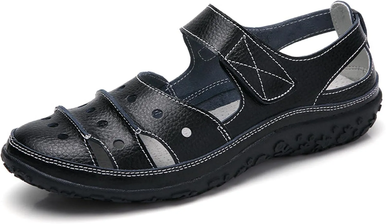Sandals Women Dressy Summer Flat Round Toe Closed Toe Hook and Loop Clogs Comfy Soft Sole Non-Slip Outdoor Ladies Shoes