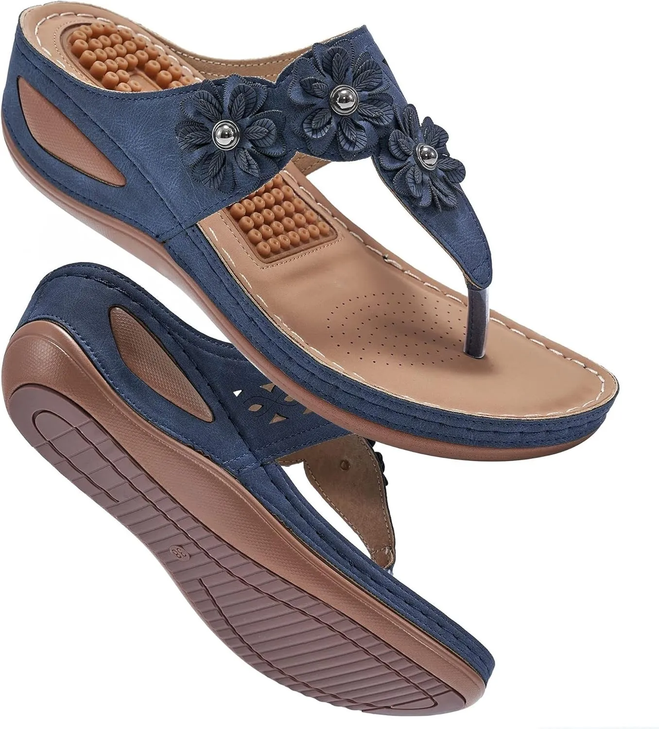 Sandals Women Wedge Shoes Summer Dressy Flip Flops Comfortable Orthopedic Platform Footwear Casual Walking Wedges Sandal Massage Arch Support Orthotic Sandals Slip-On Thong Slides Shoes