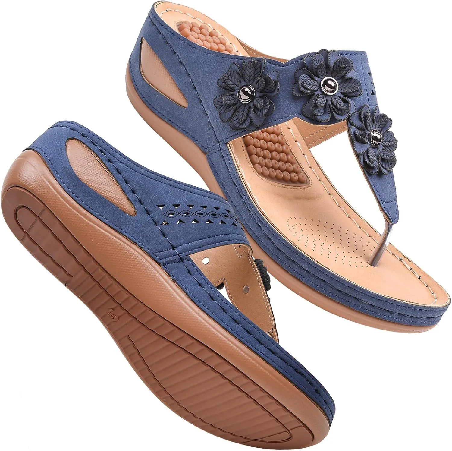 Sandals Women Wedge Shoes Summer Dressy Flip Flops Comfortable Orthopedic Platform Footwear Casual Walking Wedges Sandal Massage Arch Support Orthotic Sandals Slip-On Thong Slides Shoes