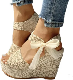 Sandals Womens Wedge,Lace Casual Sandals, Platform High Heels Women,Gold,38,Breathable Wedges Sandals