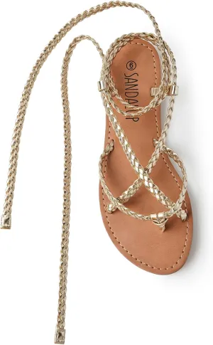 SANDALUP Women Braided Tie up Sandals