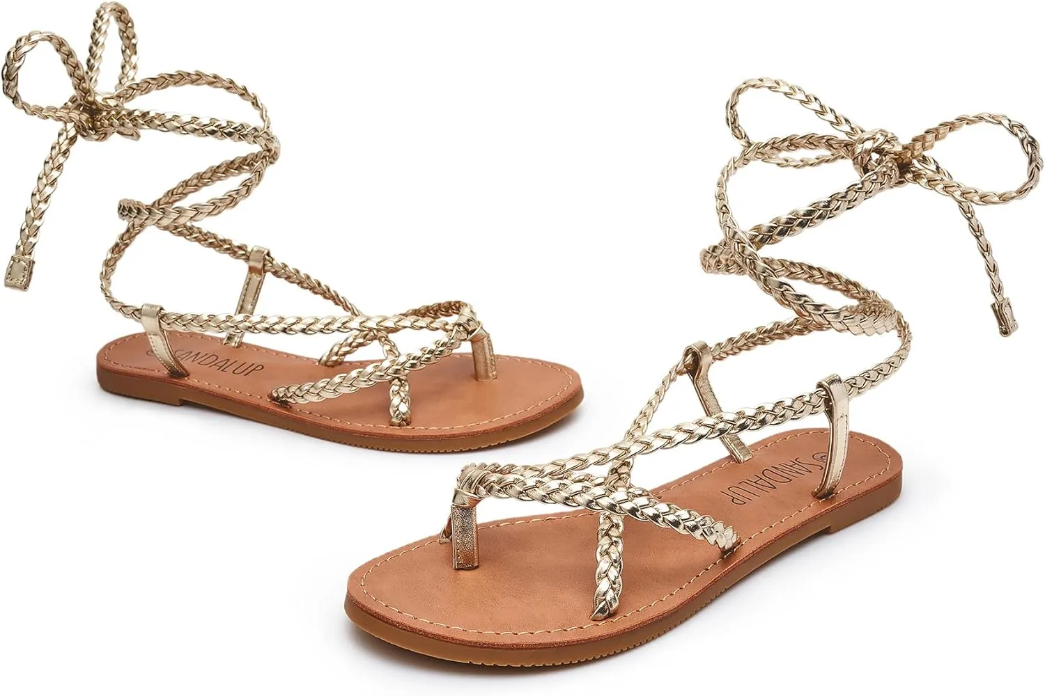 SANDALUP Women Braided Tie up Sandals