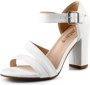 SANDALUP Women's Chunky Block High Heel Sandals with Open Toe Ankle Strap for Dress Wedding Party