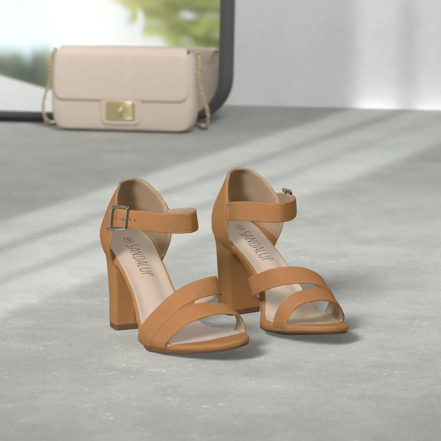 SANDALUP Women's Chunky Block High Heel Sandals with Open Toe Ankle Strap for Dress Wedding Party