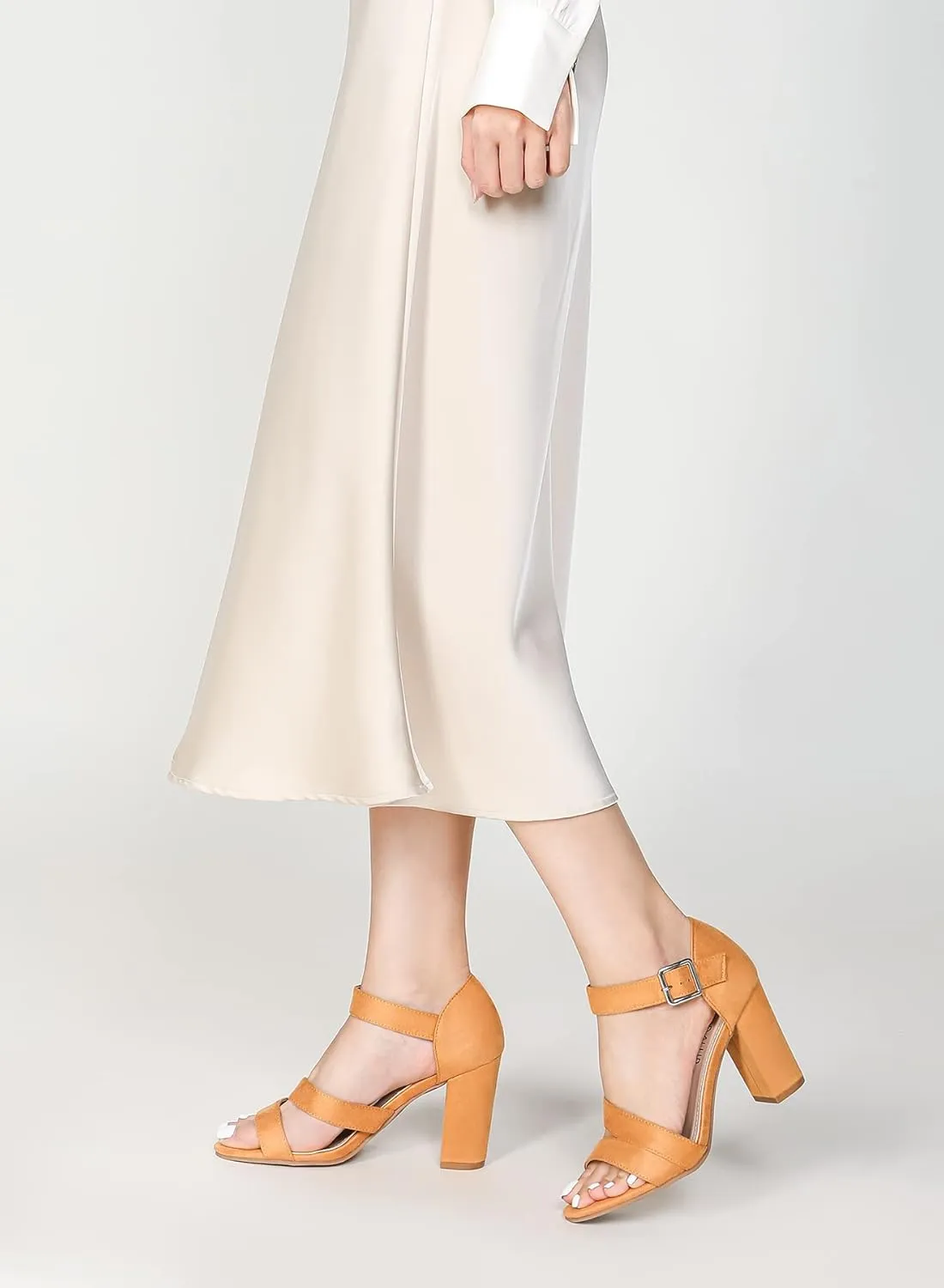 SANDALUP Women's Chunky Block High Heel Sandals with Open Toe Ankle Strap for Dress Wedding Party