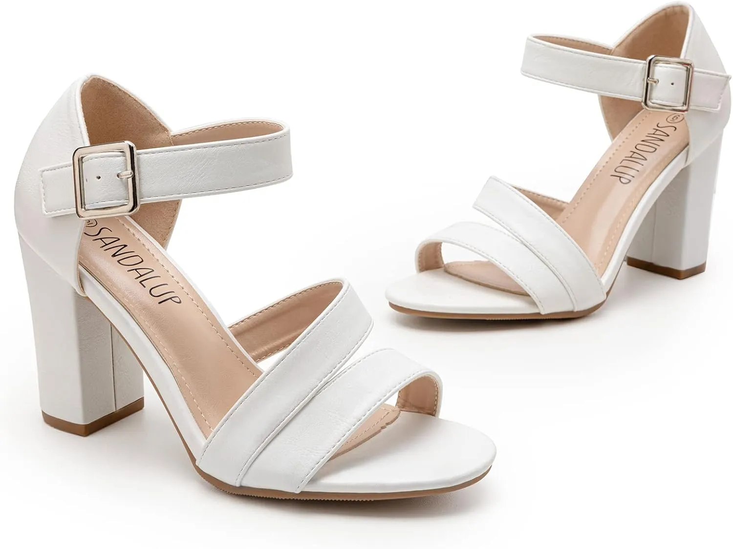 SANDALUP Women's Chunky Block High Heel Sandals with Open Toe Ankle Strap for Dress Wedding Party