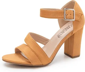SANDALUP Women's Chunky Block High Heel Sandals with Open Toe Ankle Strap for Dress Wedding Party