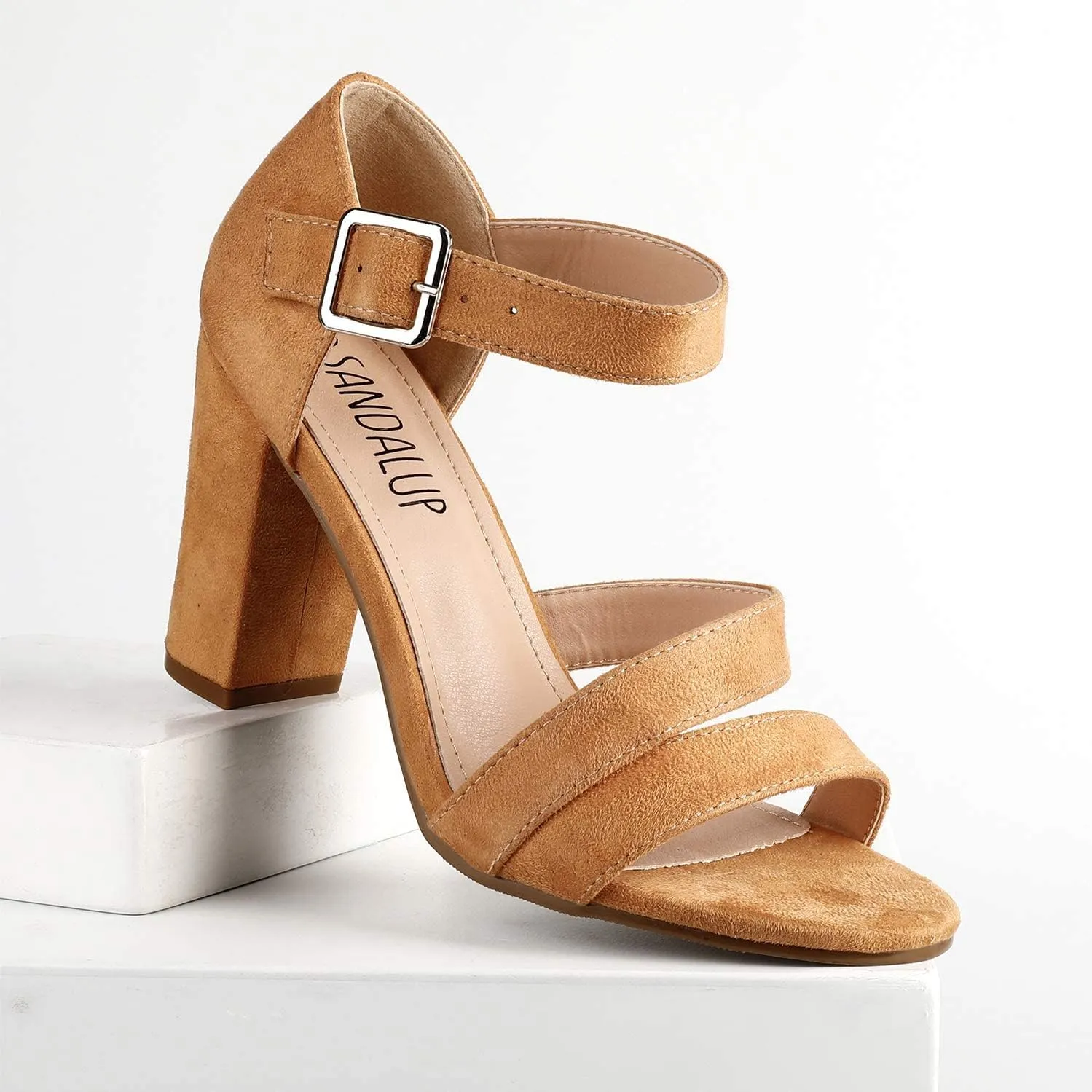 SANDALUP Women's Chunky Block High Heel Sandals with Open Toe Ankle Strap for Dress Wedding Party