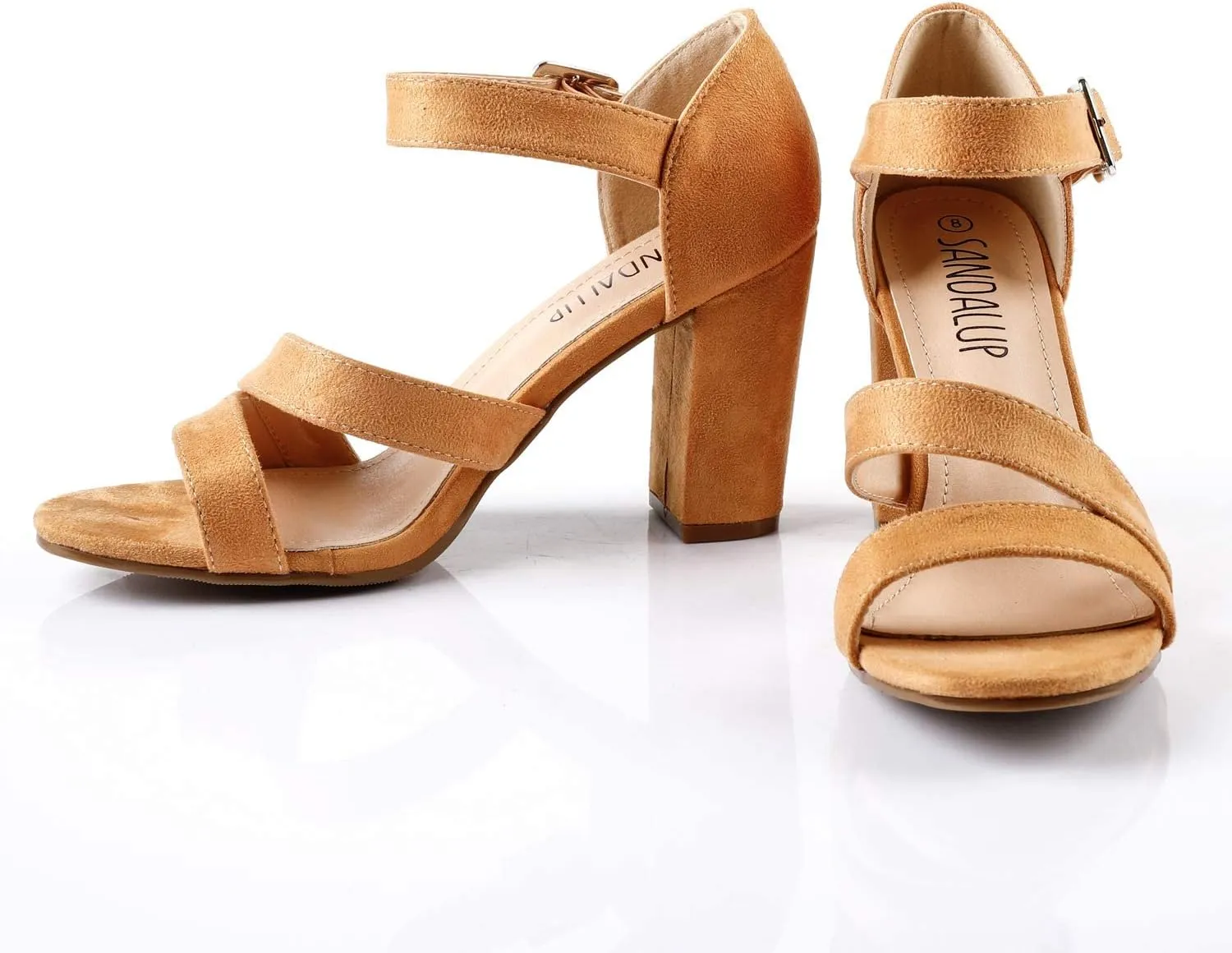 SANDALUP Women's Chunky Block High Heel Sandals with Open Toe Ankle Strap for Dress Wedding Party