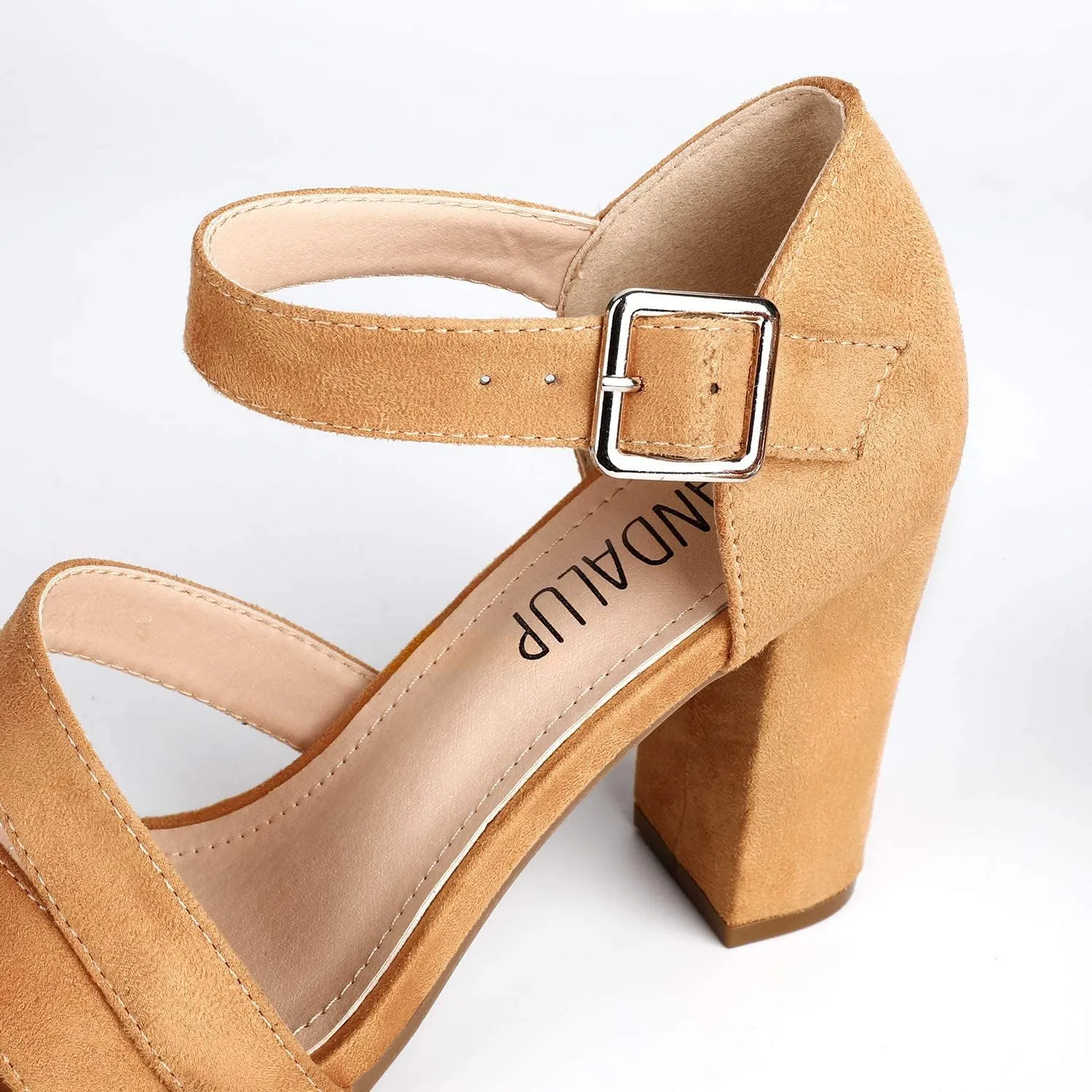 SANDALUP Women's Chunky Block High Heel Sandals with Open Toe Ankle Strap for Dress Wedding Party