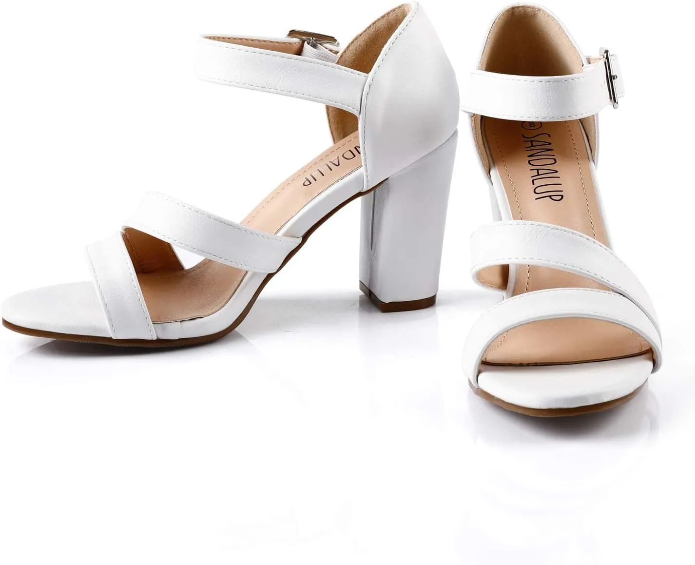 SANDALUP Women's Chunky Block High Heel Sandals with Open Toe Ankle Strap for Dress Wedding Party
