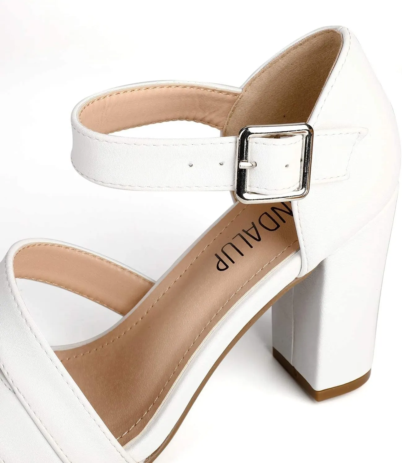 SANDALUP Women's Chunky Block High Heel Sandals with Open Toe Ankle Strap for Dress Wedding Party