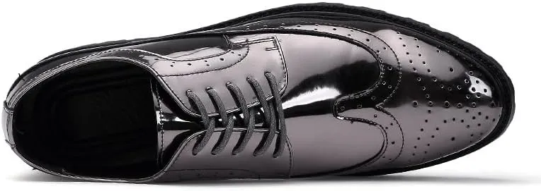 Santimon Glitter Shoes for Men Wingtip Perforated Flashing Party Dress Lace-up Metallic Oxfords Shoes