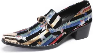 Santimon Mens Loafers Disco Party Dress Casual Slip On Shoes Metal-Tip Toe Leather Penny Loafers Western Fashion Ballroom Wedding Prom Tuxedo Shoes for Men