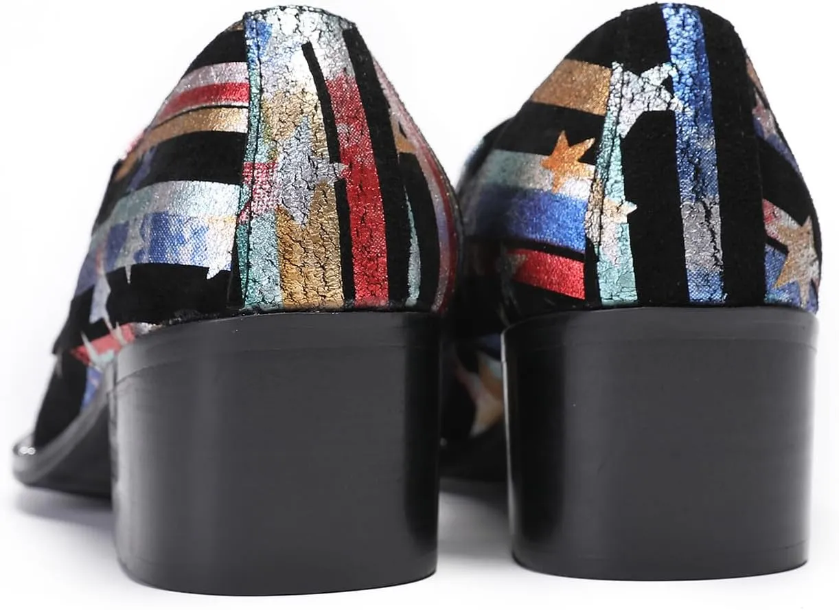Santimon Mens Loafers Disco Party Dress Casual Slip On Shoes Metal-Tip Toe Leather Penny Loafers Western Fashion Ballroom Wedding Prom Tuxedo Shoes for Men