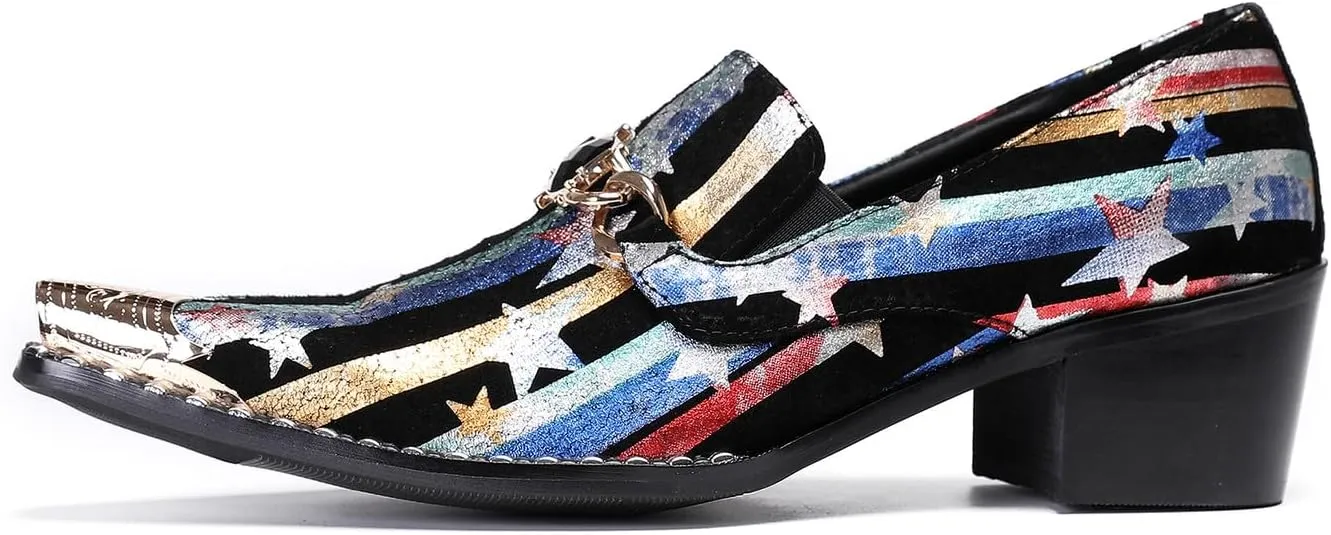 Santimon Mens Loafers Disco Party Dress Casual Slip On Shoes Metal-Tip Toe Leather Penny Loafers Western Fashion Ballroom Wedding Prom Tuxedo Shoes for Men