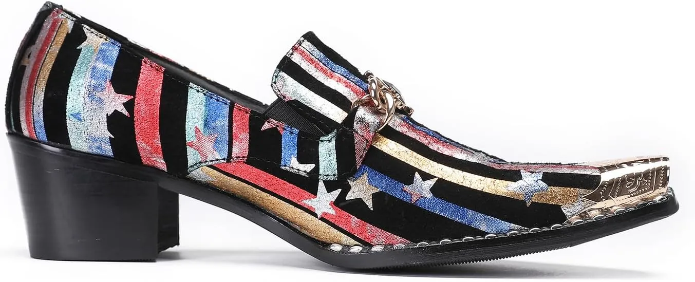 Santimon Mens Loafers Disco Party Dress Casual Slip On Shoes Metal-Tip Toe Leather Penny Loafers Western Fashion Ballroom Wedding Prom Tuxedo Shoes for Men