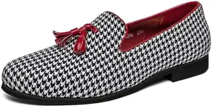 Santimon Mens Loafers Wedding Dress Shoes Slip-On Hounstooth Tassel Loafers for Men Tuxedo Suit Shoes