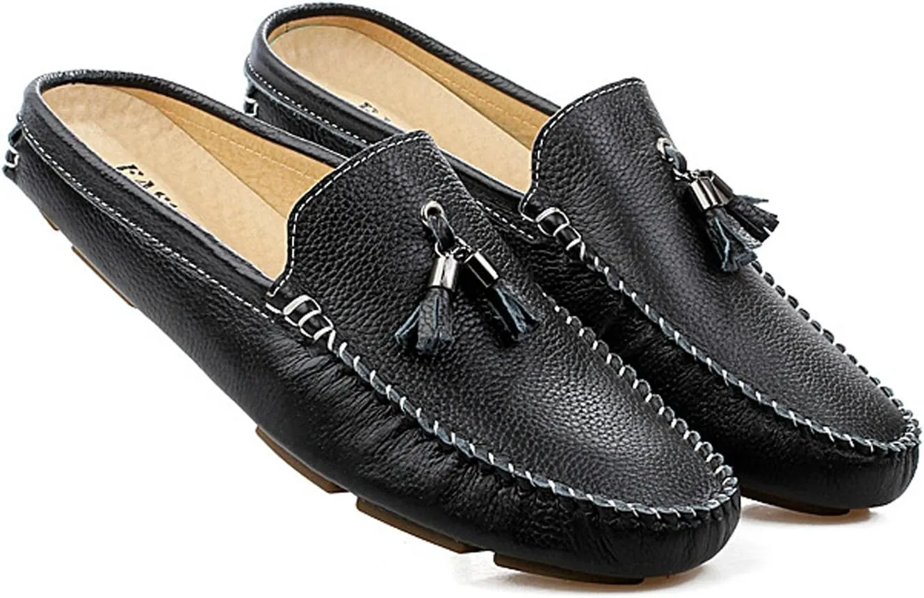 Santimon Men's Slippers Mules Clogs Tassel Leather Comfortable Slip on Shoes Casual Loafters