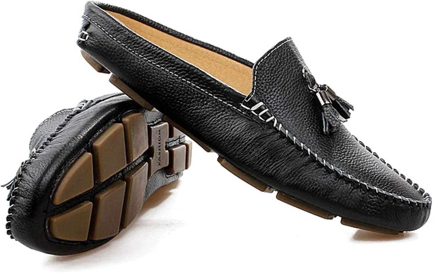 Santimon Men's Slippers Mules Clogs Tassel Leather Comfortable Slip on Shoes Casual Loafters