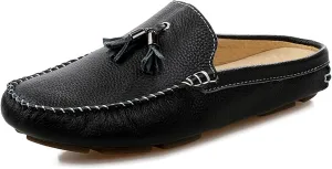 Santimon Men's Slippers Mules Clogs Tassel Leather Comfortable Slip on Shoes Casual Loafters