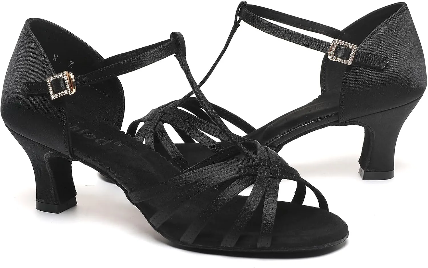Satin Dance Shoes for Women, Ballroom Dance Shoes Low Heels, Prom Shoes for Woman Dancing, Latin Salsa Dance Heels, Open Toe Ankle T-Strap Sandals, Wedding Dressy Shoes, Suede Sole