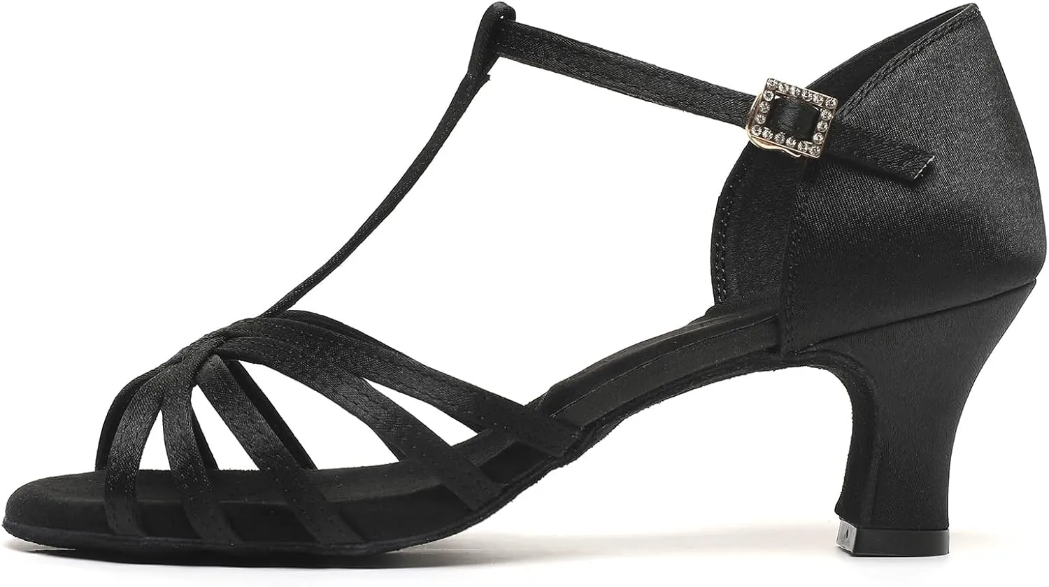 Satin Dance Shoes for Women, Ballroom Dance Shoes Low Heels, Prom Shoes for Woman Dancing, Latin Salsa Dance Heels, Open Toe Ankle T-Strap Sandals, Wedding Dressy Shoes, Suede Sole