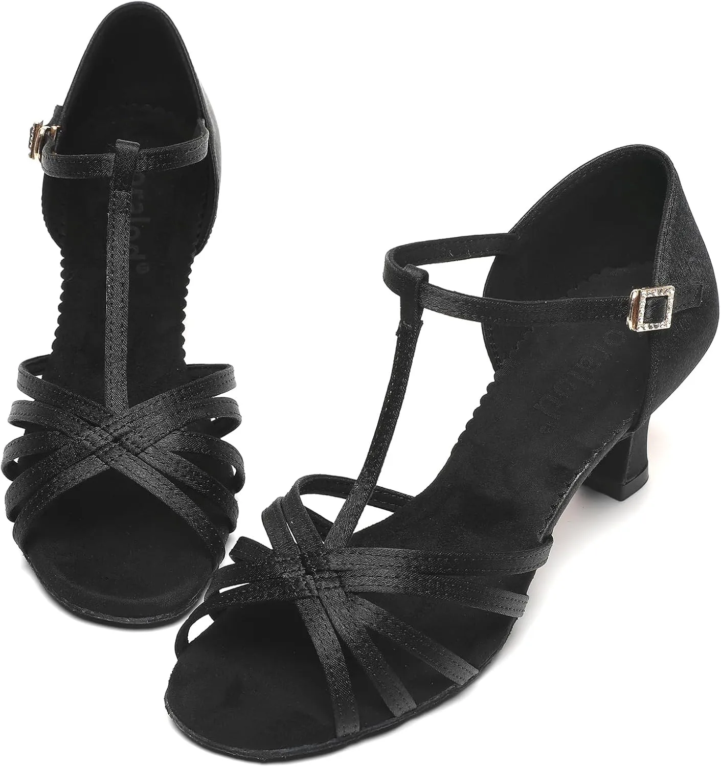 Satin Dance Shoes for Women, Ballroom Dance Shoes Low Heels, Prom Shoes for Woman Dancing, Latin Salsa Dance Heels, Open Toe Ankle T-Strap Sandals, Wedding Dressy Shoes, Suede Sole