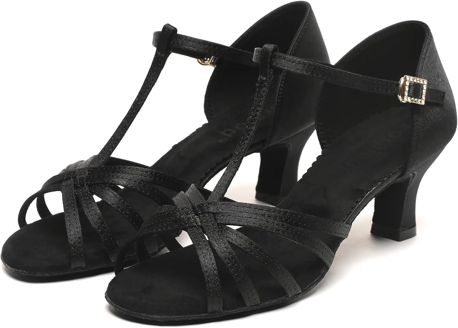 Satin Dance Shoes for Women, Ballroom Dance Shoes Low Heels, Prom Shoes for Woman Dancing, Latin Salsa Dance Heels, Open Toe Ankle T-Strap Sandals, Wedding Dressy Shoes, Suede Sole